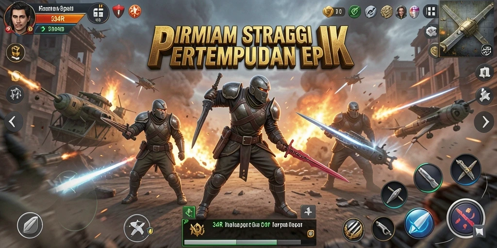 Screenshot utama 34R menampilkan aksi pertempuran strategis yang mendebarkan.