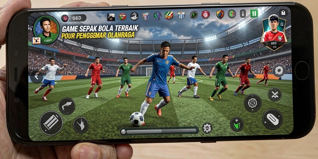Screenshot gameplay 66D menampilkan aksi seru di lapangan sepak bola.