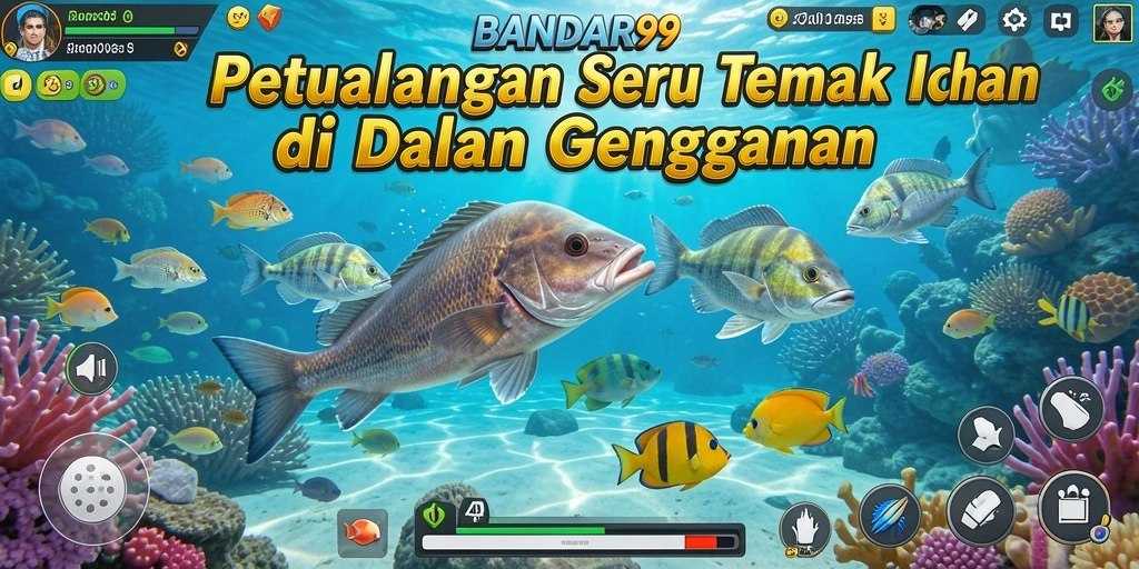 Screenshot menunjukkan aksi seru menangkap ikan dalam BANDAR99.