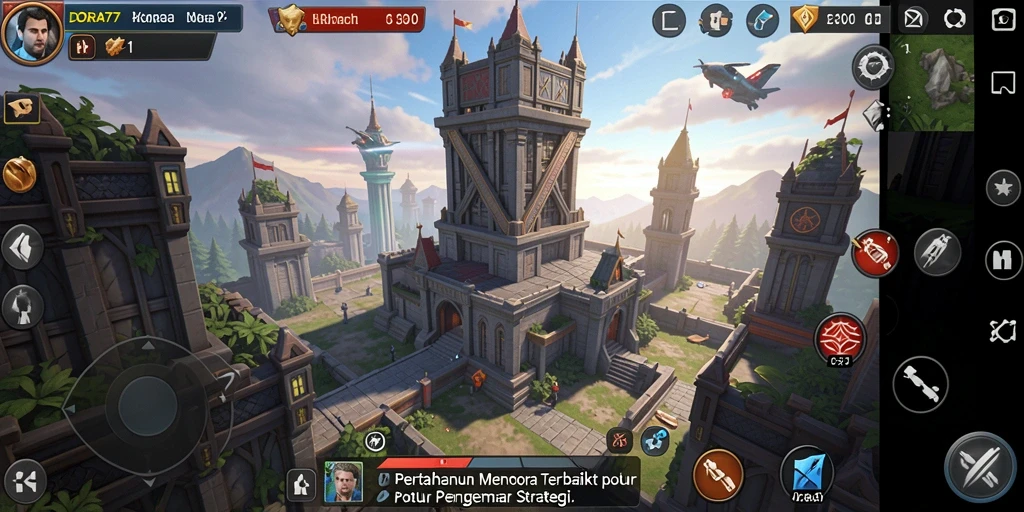 Screenshot dari DORA77 menampilkan serangan strategis menara.