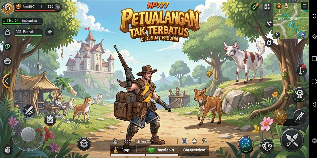 Tangkapan layar utama HP777 menampilkan petualangan seru dalam dunia terbuka.