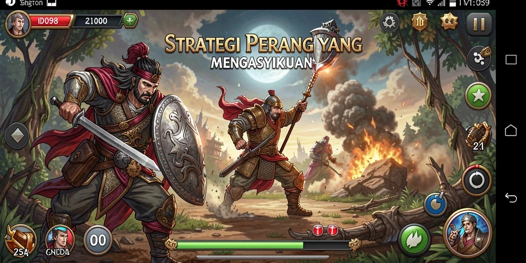 Tangkapan layar menunjukkan pertempuran intens dalam game Strategy.