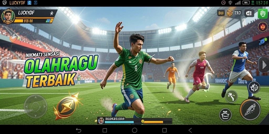 Tampilan gameplay seru LUCKYDF dengan aksi olahraga yang mendebarkan.