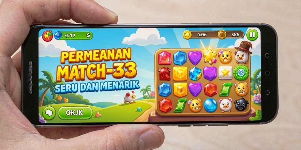Screenshot gameplay OKJK menampilkan aksi seru dalam kategori Match-3.