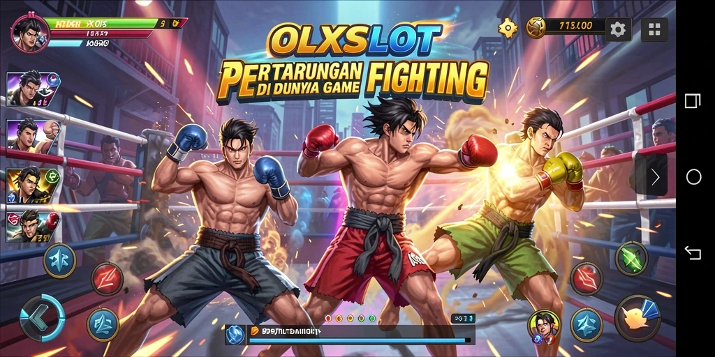 Screenshot OLXSLOT menampilkan aksi bertarung yang intens dan grafis menawan.
