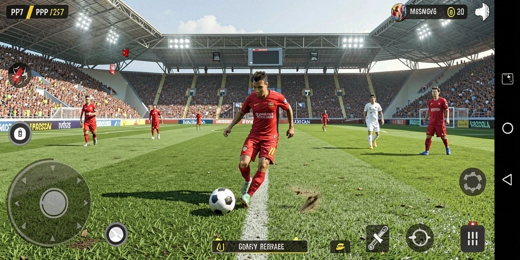 Tampilan gameplay PP7 yang seru dan mendebarkan di lapangan sepak bola.