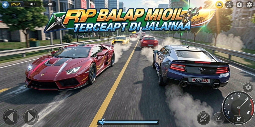 Screenshot utama RPVIP1 menampilkan aksi balapan yang mendebarkan.