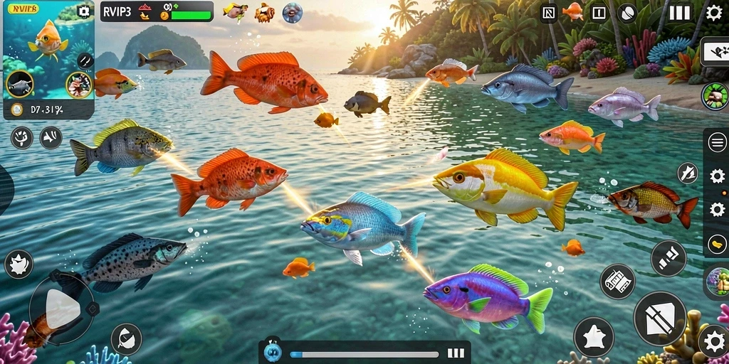 Tampilan utama gameplay Tembak Ikan yang penuh warna dan seru.