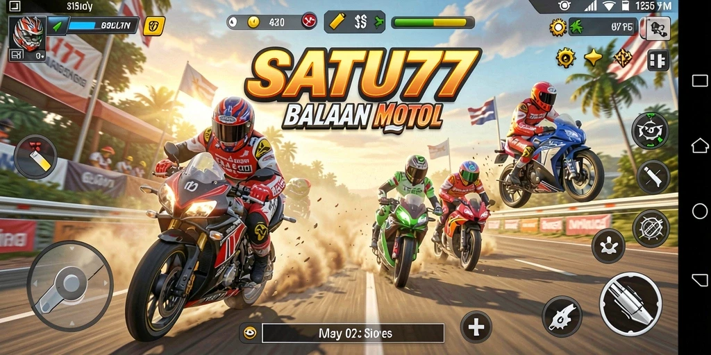 Tampilan menarik dari gameplay balap motor di SATU77.