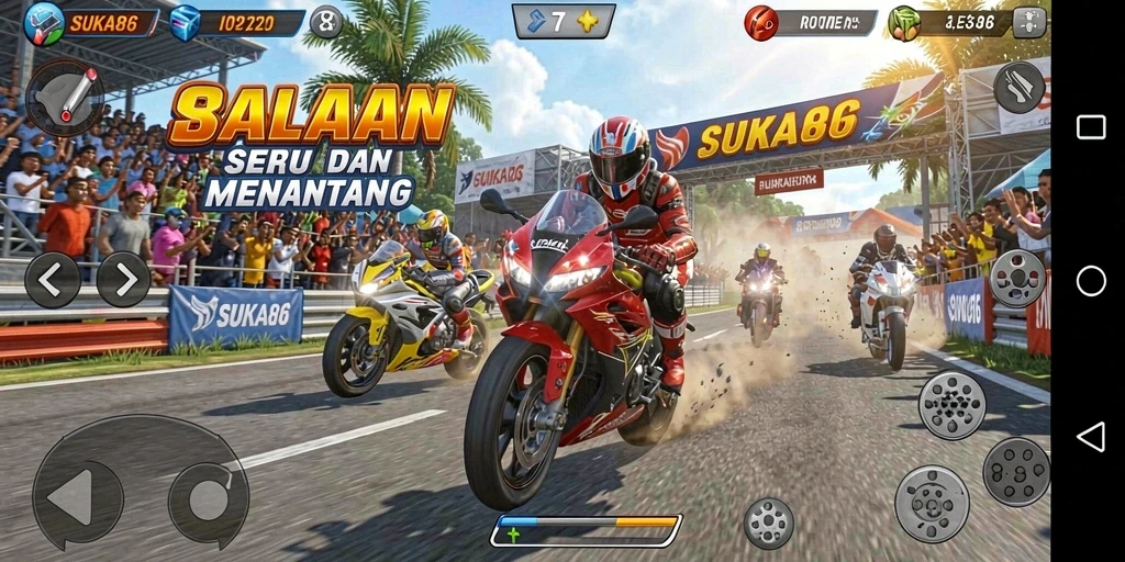 Tampilan seru gameplay balapan motor di SUKA86.
