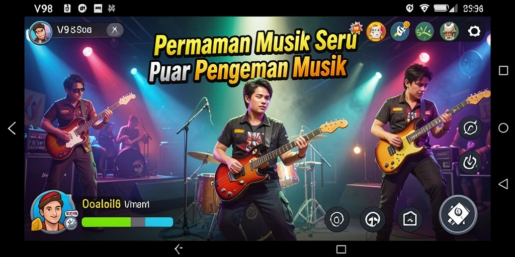 Tampilan gameplay V98 yang seru dengan elemen musik interaktif.