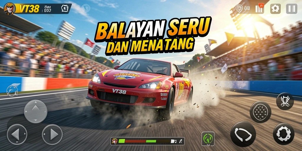 Tampilan gameplay VT38 yang menegangkan saat balapan.