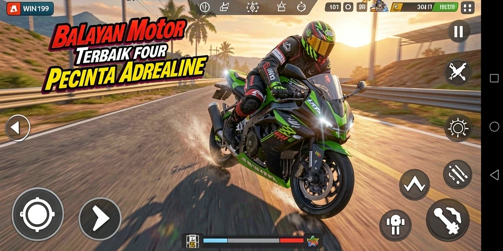 Gameplay seru dengan balapan motor yang menegangkan dan penuh aksi.