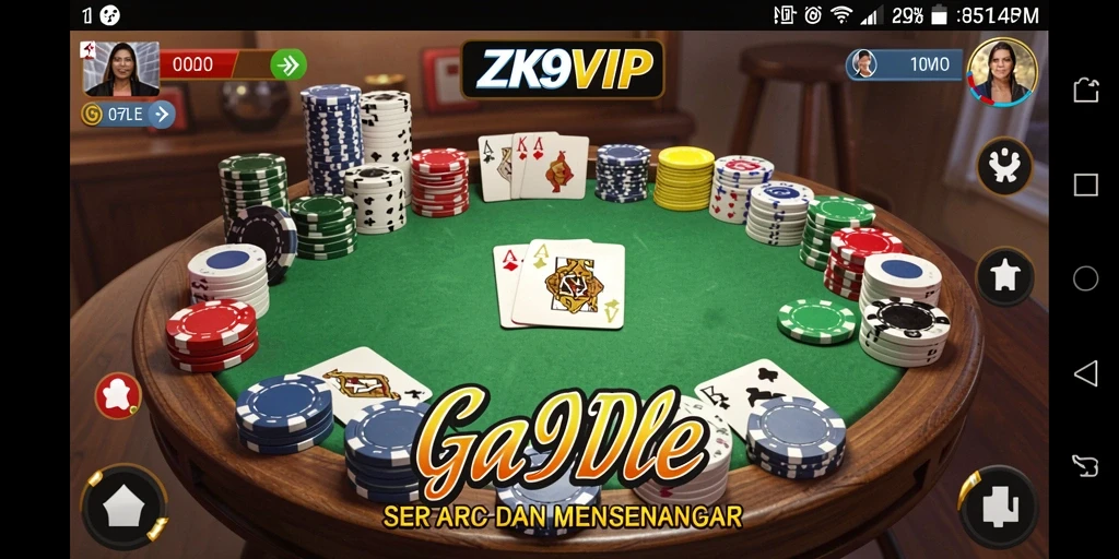 Gameplay ZK9VIP menampilkan momen seru permainan Gaple.